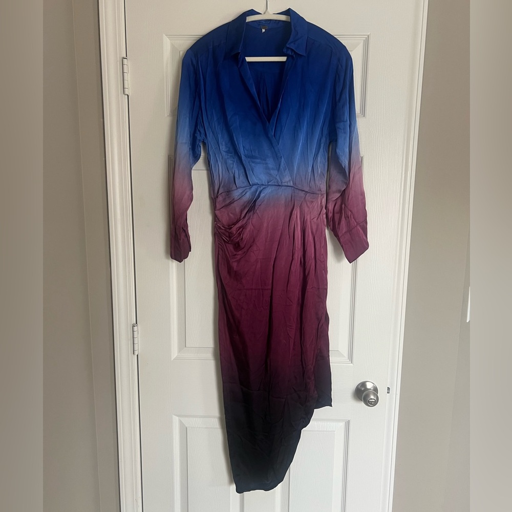 YFB Chic Gradient Long Sleeve Dress in Blue and Purple